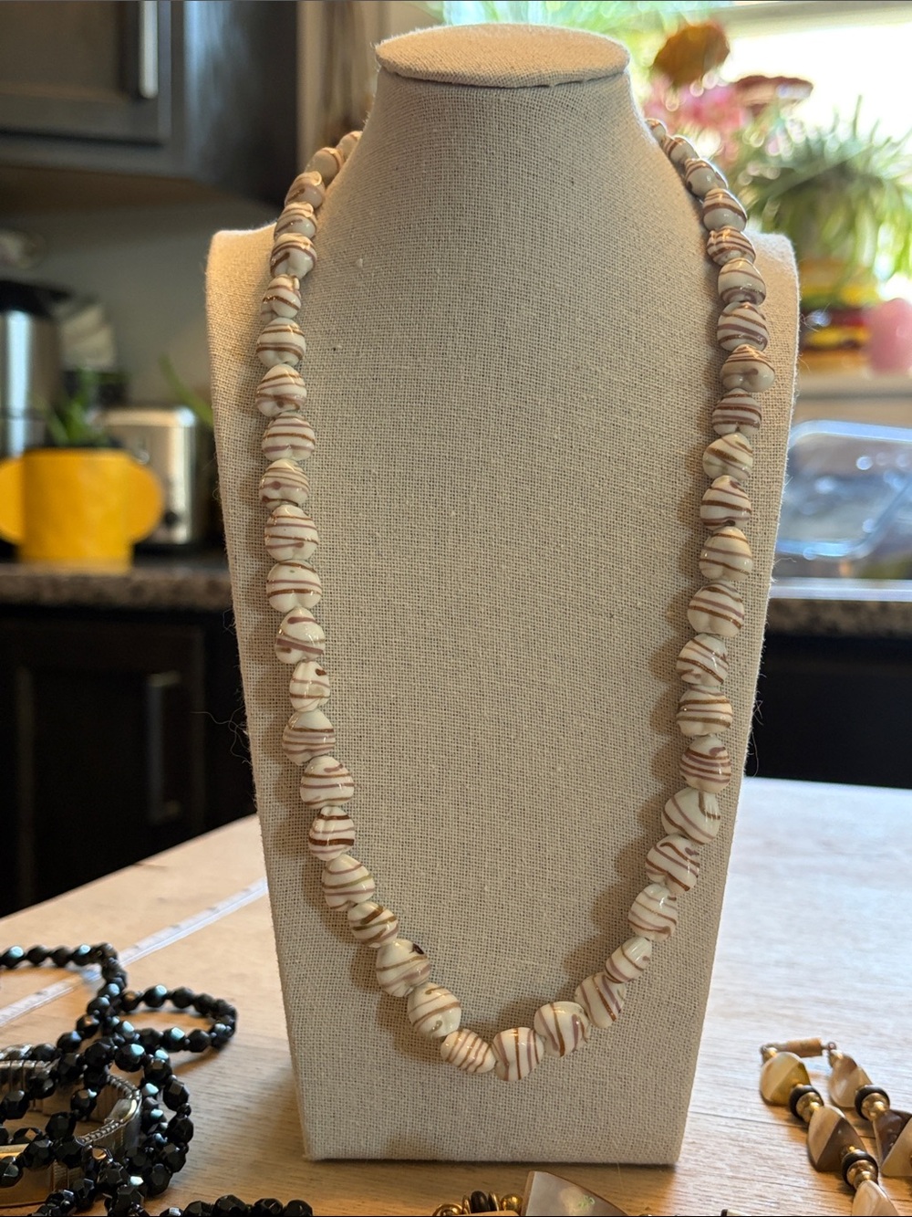 Vintage Handcrafted Pressed Glass Stripe Bead Necklace - Women Jewelry